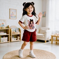 Girls' Make-Up Character Pattern Set Drawstring Cargo Shorts 1-5 Years