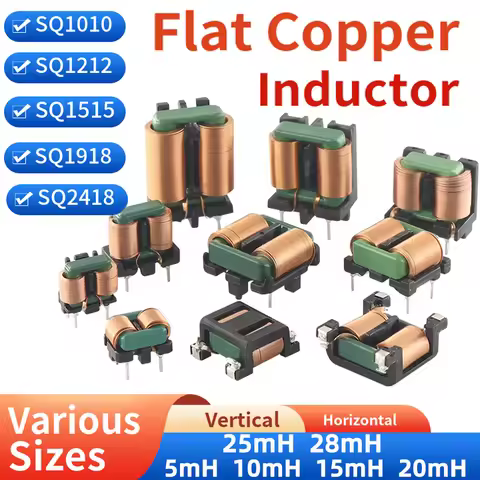 2pcs Flat Copper Wire EMI Filter Inductor Common Mode Square Ferrite Core Magnetic Coil 5mH 10mH 15m