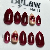 [ BYLAW.NAILS ] Wine Red Floral | PREMIUM FAKE NAILS | PRESS ON NAILS | FAKE NAILS | FAKE NAILS GRAD
