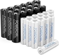 POWEROWL Rechargeable AA AAA batteries, pre-charged high capacity 2800mAh and 1000mAh 1.2V NiMH Low 