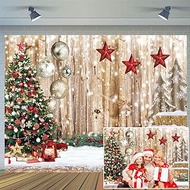 CYLYH 8X6FT Christmas Backdrop Rustic Wood Snow Backdrop Christmas Tree Gifts Background for Christmas Party Decoration Christmas Family Gathering Backdrop D835