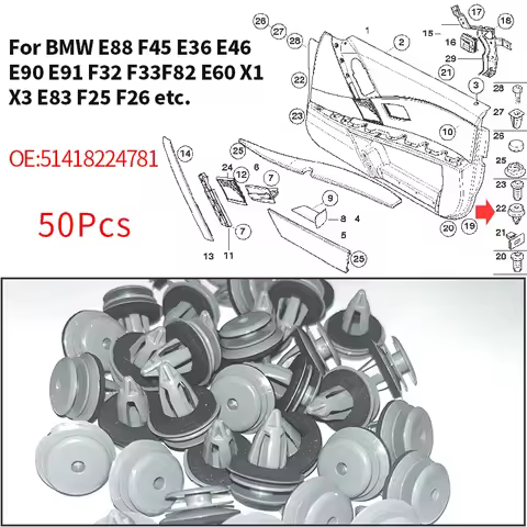 50pcs Car Door Panel Card Trim Cover Fixing Clips 51418224781 For BMW E88 F45 E36 E46 E90 E91 F32 F3