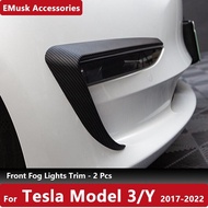 Car Front Fog Lights Blade Trim For Tesla Model 3 Model Y 2017-2022 2021 Auto Accessories Carbon Fiber ABS Fog Lamp Decoration