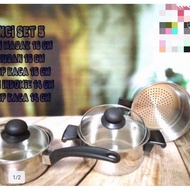 COOKING POT SET 5, STEAMER 16 CM + COOKING POT 16 CM + MILK POT 14CM