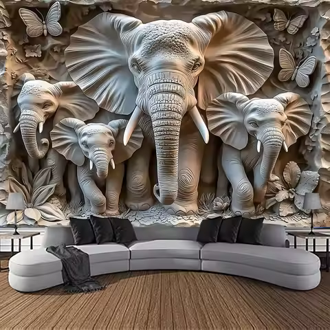 3D Elephant Family Tapestry - Perfect for Home Décor, Adding a Touch of Nature and Artistic Charm to