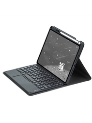 馬卡龍簡約黑色智慧360°旋轉可拆式無綫鍵盤搭配觸控板保護殼相容Ipad 10.2 10.5 / Ipad 10th / Ipad Pro11 Air4 Air5 / Ipad 9.7蘋果平板電腦