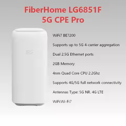 FiberHome 5G CPE Pro LG6851F T830 WiFi 7 Be7200 Router Dual 2.5G Network Ports NFC 5G 4G LTE Cat19 S