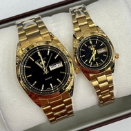PROMO SELLING JAM SEIKO 5 COUPLE ANALOGE STAIN LESS STEEL WATCH