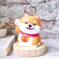 狗來富 招財柴犬名片架 深色 手工雕刻療癒擺飾小木雕擺飾