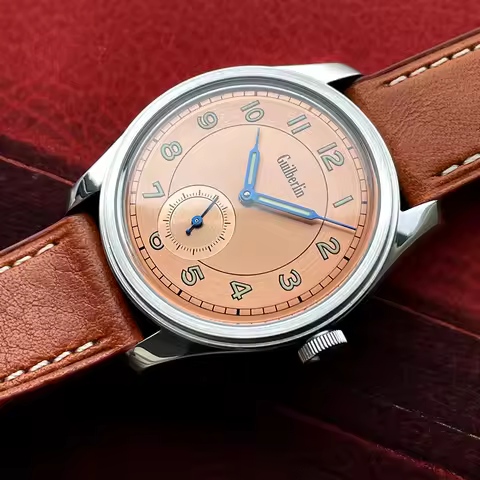 NEW Guilberlin Field Watch Sector Salmon Dial Retro Arrow Pilot Watch Men Mechanical Hand Wind Watch