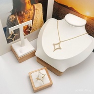 Pendant Element Necklace Rhombus Geometric Clavicle Chain Zircon Three-piece Set Ring Stainless Stee