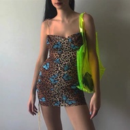 Woman sexy mini dress summer dress woman butterfly leopard dress sexy party dress woman sleeveless m