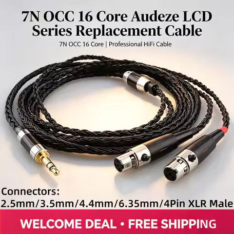 Hi-Fi Quality 16 Core 7N OCC Black Braided Earphone Cable For Audeze LCD-3 LCD-2 LCD-X LCD-XC LCD-4z