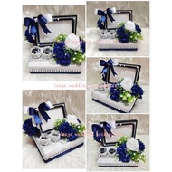 gubahan frame mas kahwin dan 2 pc bekas cincin-dark blue