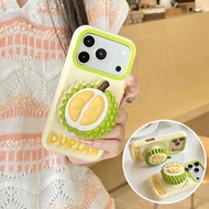 Case For iPhone 17 Pro Max Kawaii Soft Silicone 3D Cartoon Durian Pattern Foldable Bracket Phone Cas