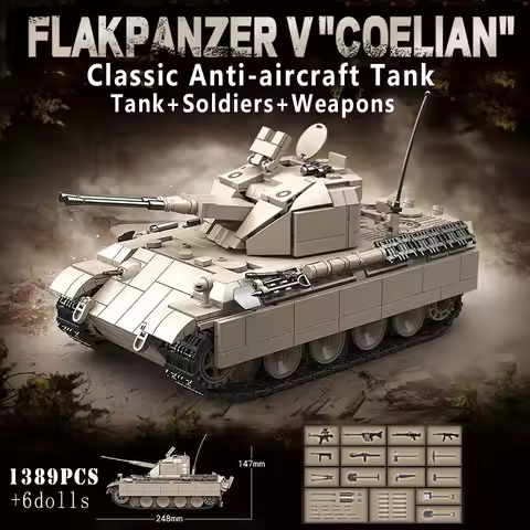 Military World War German FLAKPANZER V COELIAN Anti-aircraft Tank Building Blocks WW2 Tiger Panther 