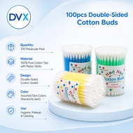 DVX Double-Sided Cotton Buds - 100% Pure Cotton Soft Swabs 100pcs Makeup Hygiene Ear Cleaning Buds
