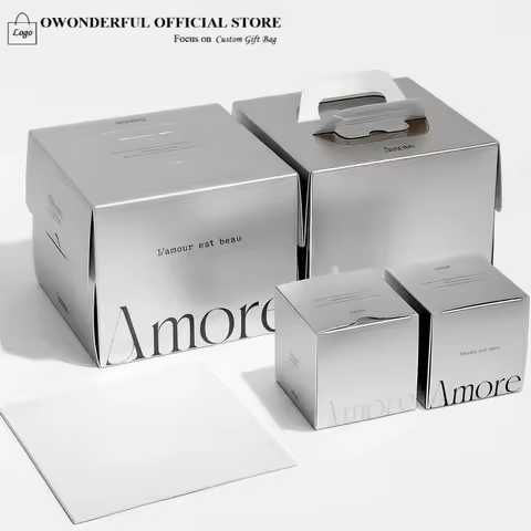 500pcs Custom Silver Cake Box with Handle Luxury Dessert Packaging Custom Logo Gift Box for Birthday