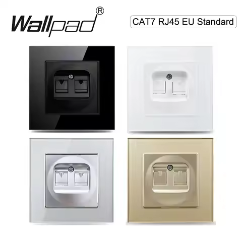 RJ45 CAT7 Connector Double Data Socket Wallpad White Black Gold White Glass Frame Network CAT 7 Wall