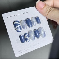 Blue Denim x White Nails | False nails | Press On Nails | Fake Nails