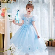 [Ready Stock] Elsa Princess Dress Summer Gauze Dress Children Birthday Dress Elsa Dress Elsa Girl El