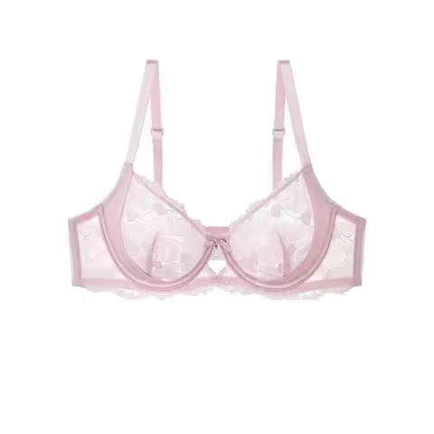 Ensemble Lingerie Luxe Français Dentelle Brodée Noir Mystère Rose Pur Soutien-Gorge Grand Découpe Ca