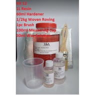 Fiberglass Set (L12) - 1kg Resin, 60cc Hardener, 1/2kg WRC, Brush, Cup w/ 30ml Wax Sol