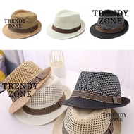 TRENDYZONE Straw Fedora Hat, Breathable Straw Sun Cap, Outdoor Trilby Short Brim Sun Hat Man