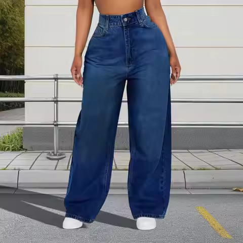 Women's Wide Leg Jeans High Waisted Stretchy Boyfriend Denim Pants Straight Leg Loose Baggy Jeans Wi