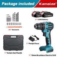 Kamolee Tool 18V 10mm Baterai ganda Mesin bor cordless/Elektrik Drill/ bor listrik/beton besi kayu full set pilihan Bor tanpa kabel