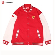 LABBANG Jacket Varsity Baseball Kancing Merah Polos Garuda Pria Wanita