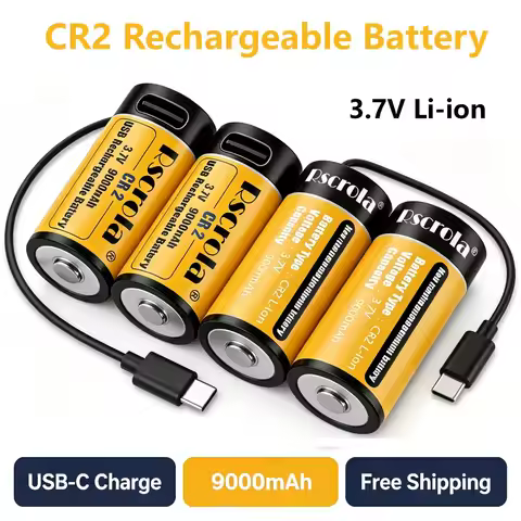 Rechargeable CR2 Batteries,3V-3.7v 9000mAh CR2 Lithium Battery with USB Type C Port Cable, Lithium C