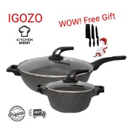 IGOZO 20cm Casserole &amp; Granite 32cm set with Free Gift