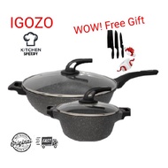 IGOZO 20cm Casserole & Granite 32cm set with Free Gift