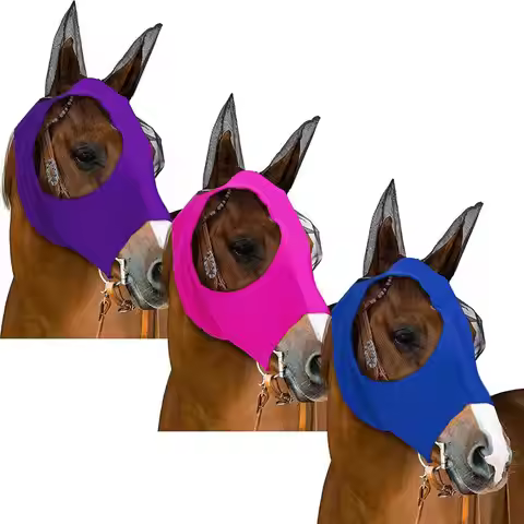 1pc Stretch Horse Fly Mask Mesh Bug Eye Cover Anti Insect Equine Face Shield for Summer Pasture Use