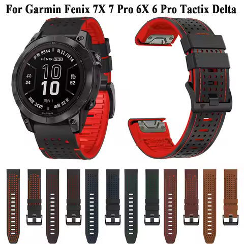 26/22m Leather Silicone Watch Strap For Garmin Fenix 7X 7 Pro 6X 6 Pro 5X 5 Plus Epix 2 945 935 955 