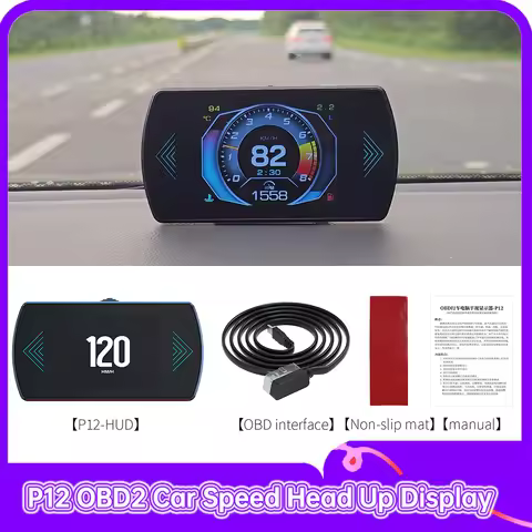 Head Up Display P12 OBD2 Car Speed Tachometer RPM Fuel consumption Digital Display Car Electronics A