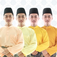 [KUNING] Baju Melayu Cekak Musang Dewasa/Baju Melayu Traditional Satin Pearl Skin Yellow Mustard Gol