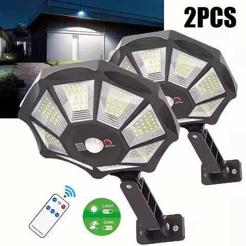 Solar Security Lights 1/2PC 168LED/6500K Auto Dusk-Dawn Remote/3 Modes Weatherproof for Yard Pool So