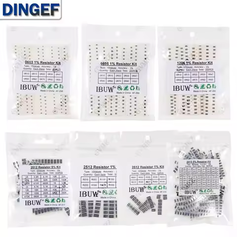 0201 0402 0603 0805 1206 1% 5% SMD Resistor Assorted Kit 1R-1M 10K 100K 1K 100R Resistance Set DIY