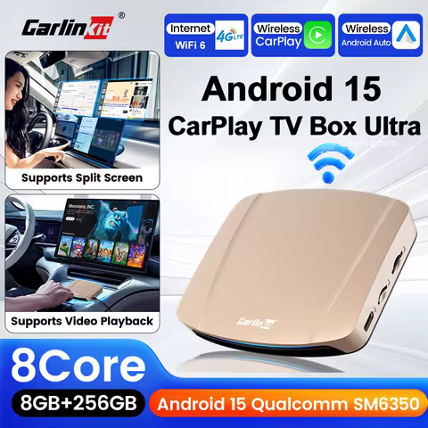 8G+256G CarlinKit CarPlay Ai Box Android 15 Ultra WiFi 6 Wireless Android Auto Adapter FOTA Upgrade