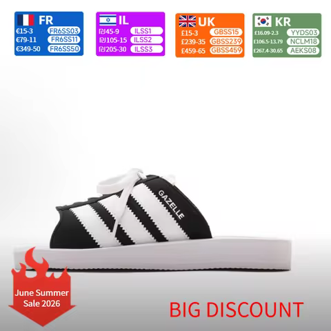 adidas Originals GAZELLE BEACH Comfortable and Versatile Beach Sandals Unisex Black/White JQ7421