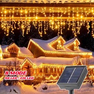 Solar Curtain Icicle Lights Christmas Fairy String Light 8 Modes 9M216LED For Home Garden Decoration
