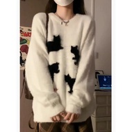 winter sweater woman sweater woman Lazy Japanese Cat White Cashmere Sweater Loose Cartoon