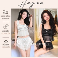BN13 sexy pajamas set with cute lace and bow with PADDING, figure-flattering silk crotop pajamas set