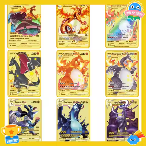 Pokemon Metal Card Pikachu Charizard Vmax Gx Gold Pocket Monster English iron Metal Letters Kids Gif