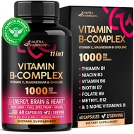 Vitamin B Complex for Men & Women - Made in USA - 11-in-1 B-Complex: B1, B2, B3, B5, B6, B7, B8, B9,