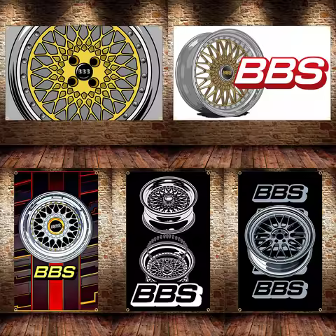 JimonFlag 90X150CM 3X5FT B-BBS-S Racing Car Wheels Flag Polyester Printed Racing Car Sport Banner Fo