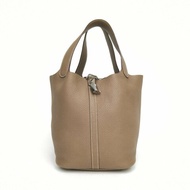 HERMES Picotin22菜籃子18大象灰TC皮D刻銀扣肩背包