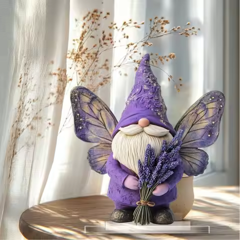 1pc Charming Purple Lavender Gnome Figurine - 2D Flat Acrylic Bohemian Garden-Themed Decor for Livin